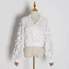 Womens Shirts Blouse Stand Collar Long Sleeve Hollow Out Patchwork Lace Tops Female Spring Elegant Fashion