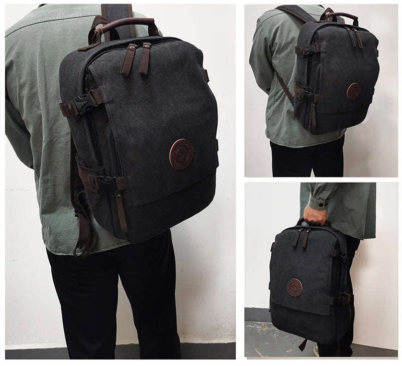 Durable Vintage Custom logo Canvas Laptop Backpack Bag Men Women Rucksack Bookbags School Backpack