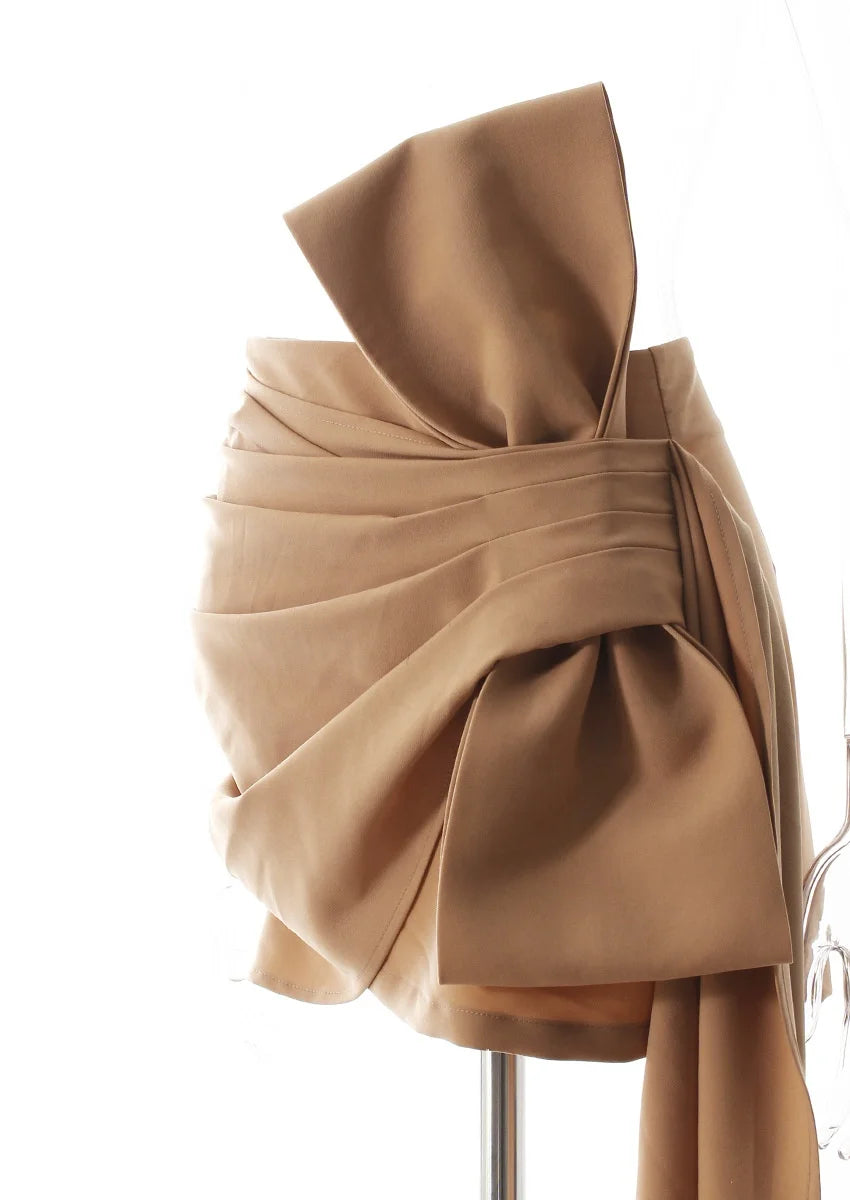 OUDINA New Unique Casual Irregular Bow Mini Skirt Ribbon High Waist Short Pleated Skirts for Women
