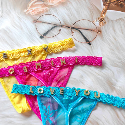 Customized Ladies Letter Thong Sexy High Quality Love Letter Eyelash Lace Panty Flower Women's Panties Lingerie