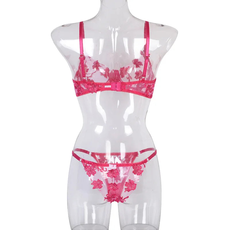 Night Wear Sexy Lace Two Piece Set Bra and G String Briefs Panty Set Transparent Erotic Sexy Lingerie Woman Lingerie Erotic