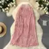 Spring Pleated Tassel Skirt Women Elegant High Waist Office Lady Skirts