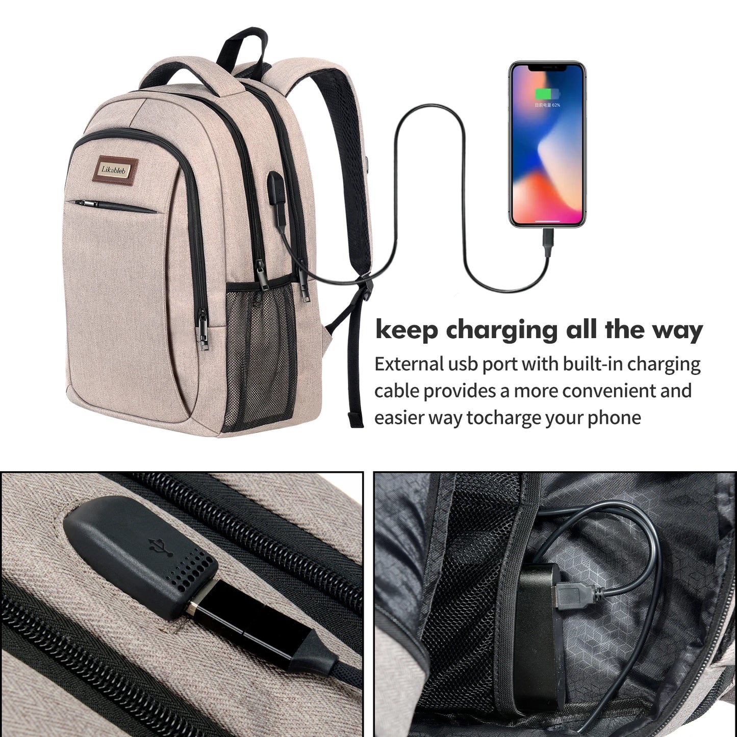Unisex Waterproof  Backpack with Zipper Closure 36-55L Capacity