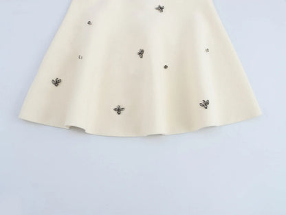 KAR&OT ZA  Spring New Arrivals Women's Temperament Fashion Jewelry Beaded A-Line Hem Knitted Skirt 9598030 9598031