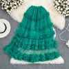 High Waist Slimming Mesh Skirt Elastic Band Over Knee Skirt Irregular Fungus Edge Super fairy Cake Skirt With Lining