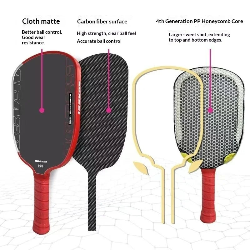 Agassi PRO 16mm Carbon Fiber Pickleball Racket Set 42cm Length Hot-Pressed Technology Factory Wholesale