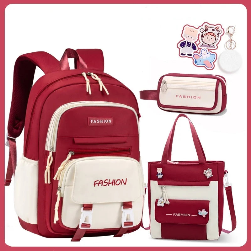 New Color Casual Three-piece Schoolbag Students Large Capacity Portable Easy Storage Quality Backpack