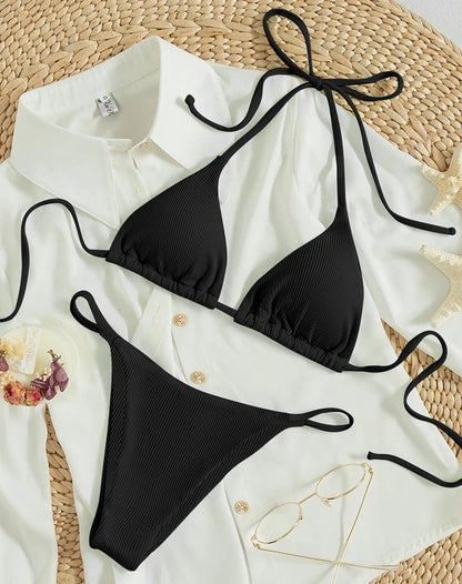 Factory Wholesale Women's Sexy Small Rib Bikini Set Two Piece Swimsuit with Printed Pattern Beach Wear