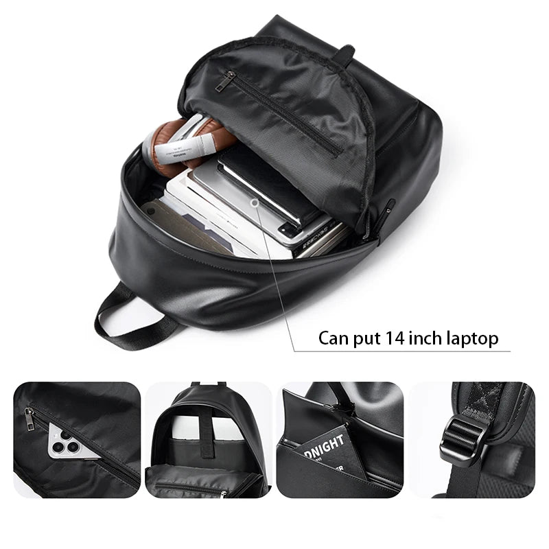 MOYYI Fashion PVC Leather Laptop Backpack for Men Anti-Theft Waterproof Men's Backpacks Travel School Bags Outdoor