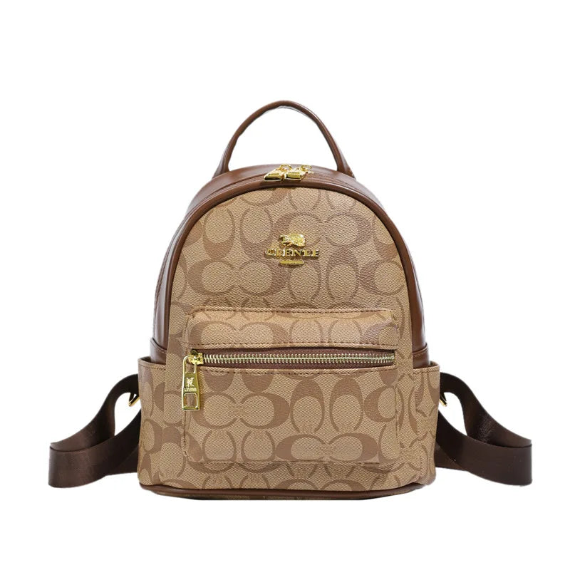 Women's Luxury Retro Casual PU Zipper Portable Polyester Lining High-end Fashion Travel College Style Backpack.661