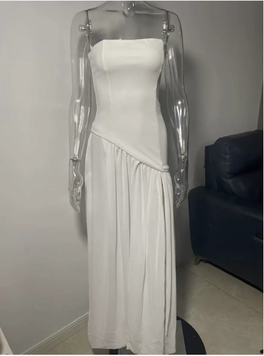 Spring and Summer 2025 Sexy Backless Tube Top Slim Fit Dress New Hot Sale Split Strap Long Dress