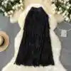 Spring Pleated Tassel Skirt Women Elegant High Waist Office Lady Skirts