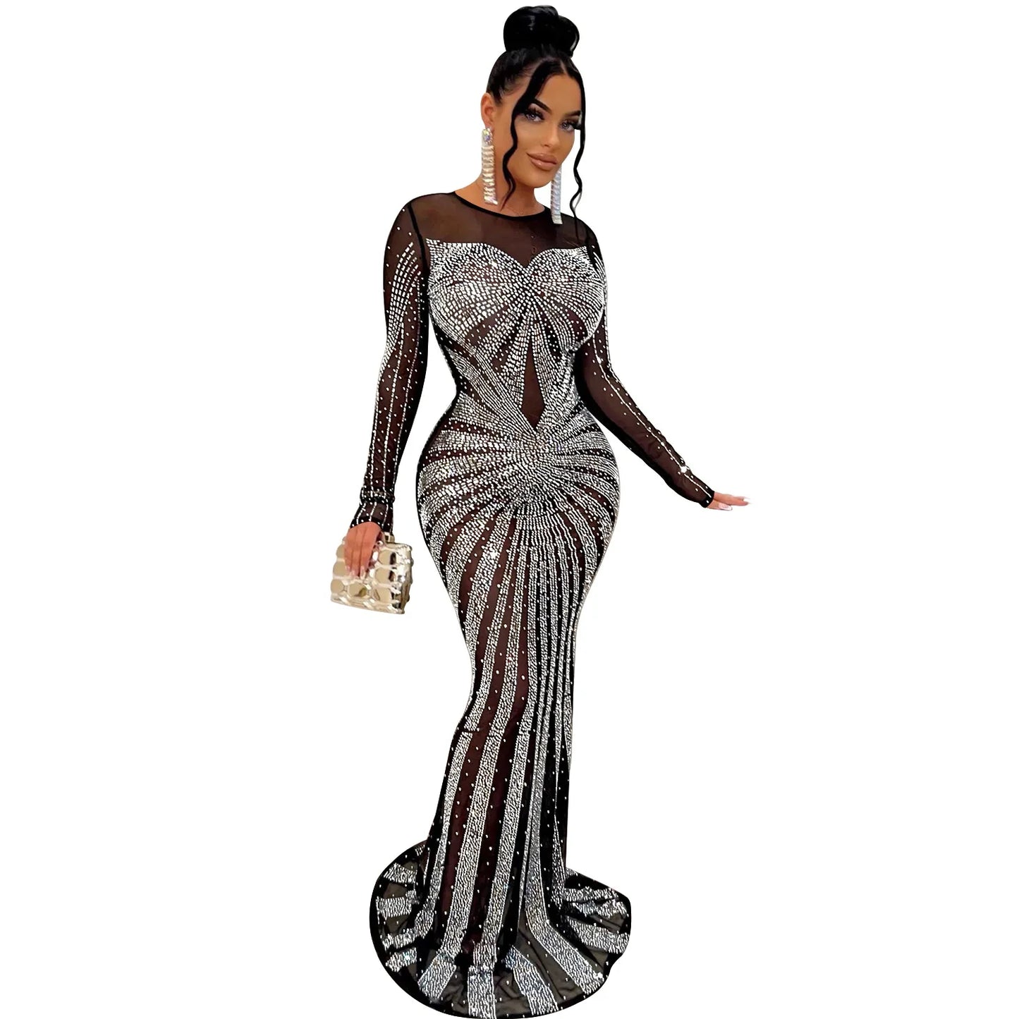Summer Trending Elegant Club Evening Gown for Women Ladies Rhinestone Waistline Dress Diamond Club Dresses Plus Size
