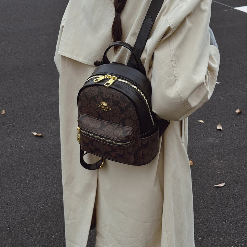Women's Luxury Retro Casual PU Zipper Portable Polyester Lining High-end Fashion Travel College Style Backpack.661