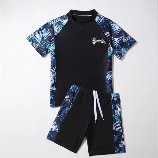 Conservative Short-Sleeved Swimsuit for Boys Split Design with Large Sizes for Summer Surfing and Water Sports