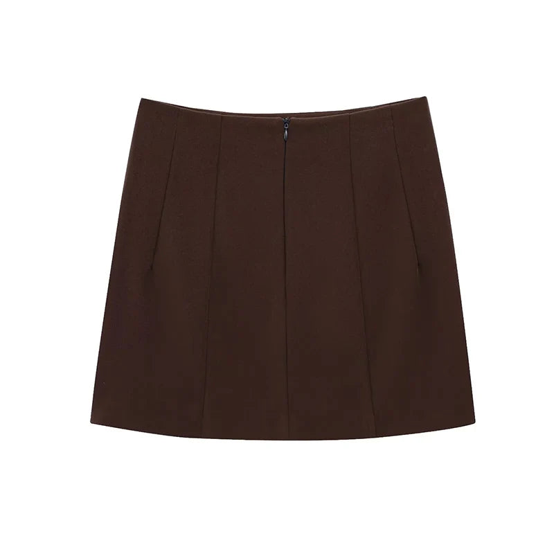 ZATRHMBM women's spring and summer 2025 new fashion mini skirt retro high waist solid color female skirt