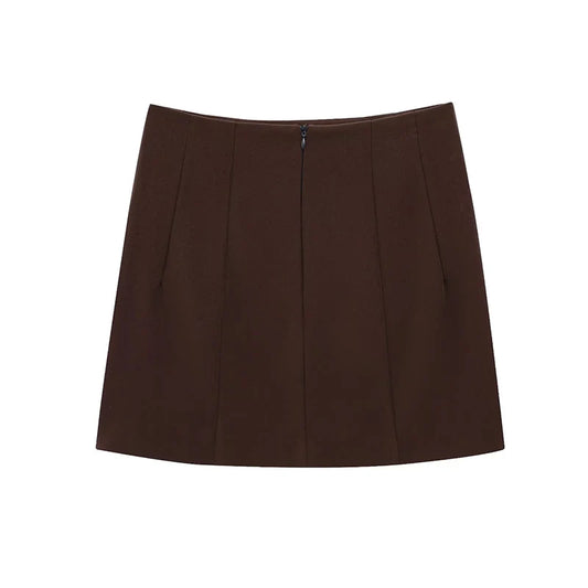 ZATRHMBM women's spring and summer 2025 new fashion mini skirt retro high waist solid color female skirt
