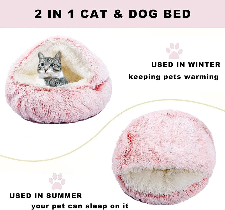 Long Plush Pet Bed Cat Bed Round Kitty Mat Sofa Soft Warm Pet Basket for Cats Nest Pet Cushion Cat Products