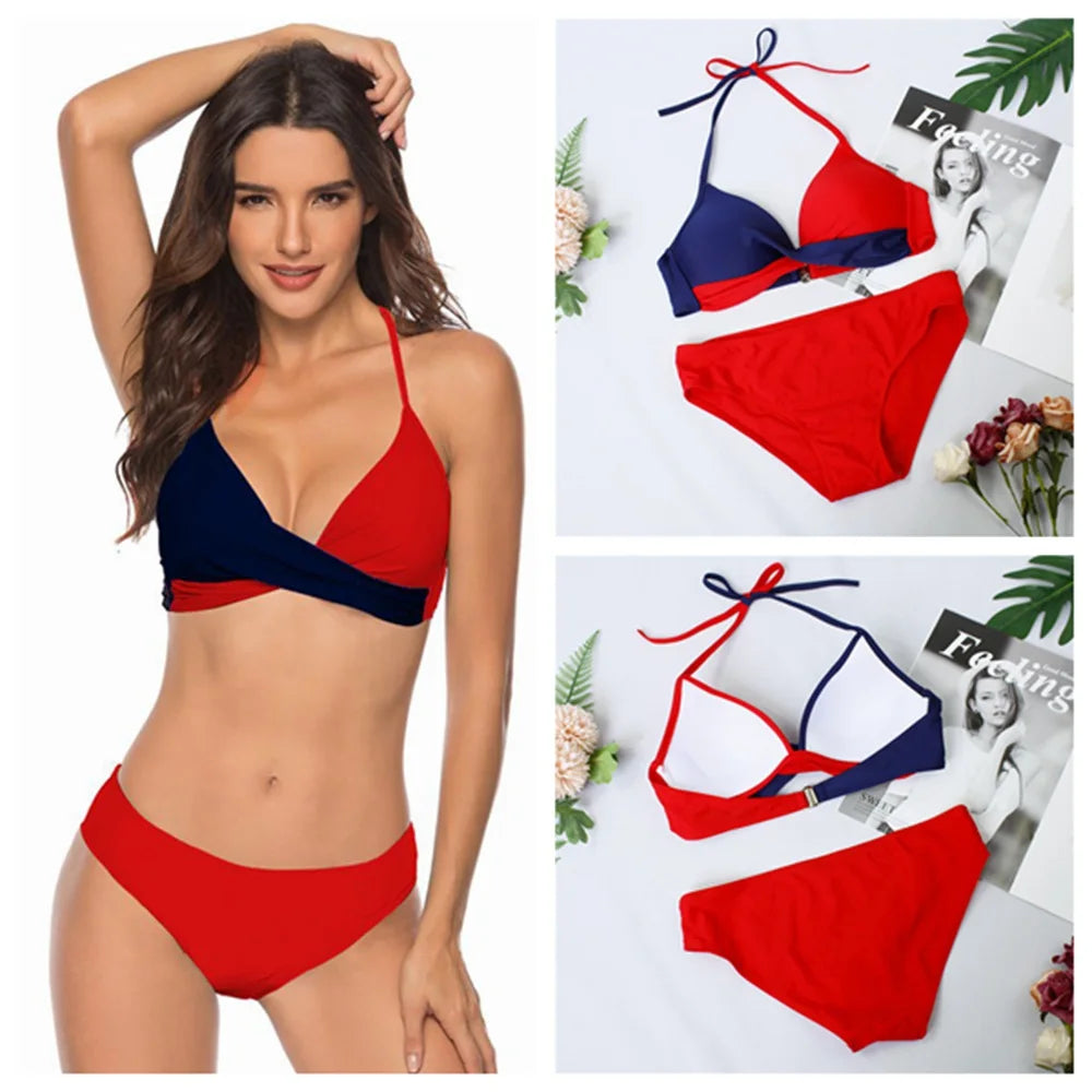 TW890 Hot Popular Sexy Push up Bikinis Set Women Swimsuit Bathing Suit Women Halter Leaf Print Beach Wear Swimwear Custom Bikini