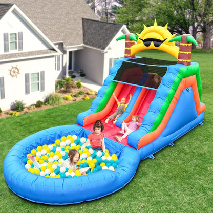 Commercial PVC Double Lane Inflatable Water Slides Adult Kid Outdoor Backyard Inflatable Slide With Splash Pool and Climb,Blower