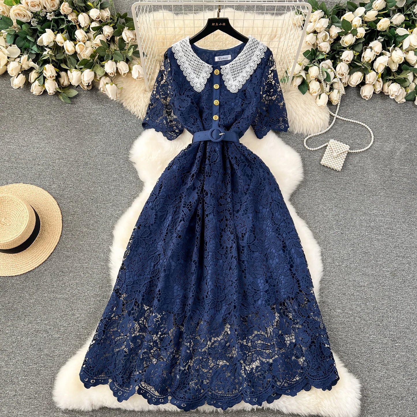 Summer French New Sweet Slim Fit Mid Length Women's Dress