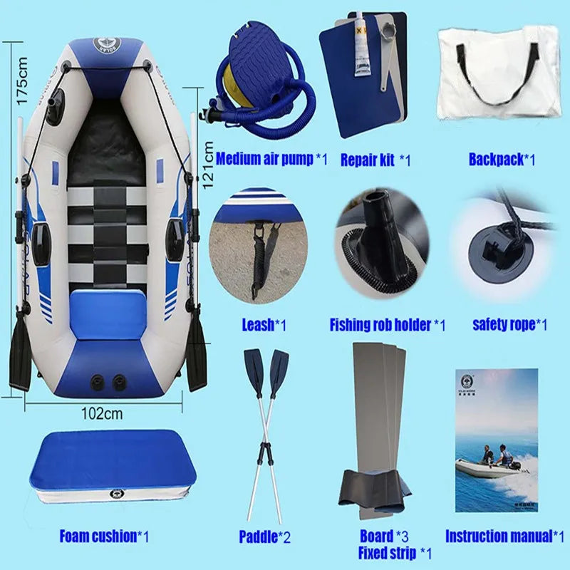 1.75 M 5.7 ft Single Person Fishing Boat PVC Inflatable Kayak Full Welded 0 Glue Process Against sunlight Uv and Salt Water