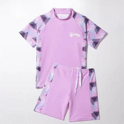 Conservative Short-Sleeved Swimsuit for Boys Split Design with Large Sizes for Summer Surfing and Water Sports