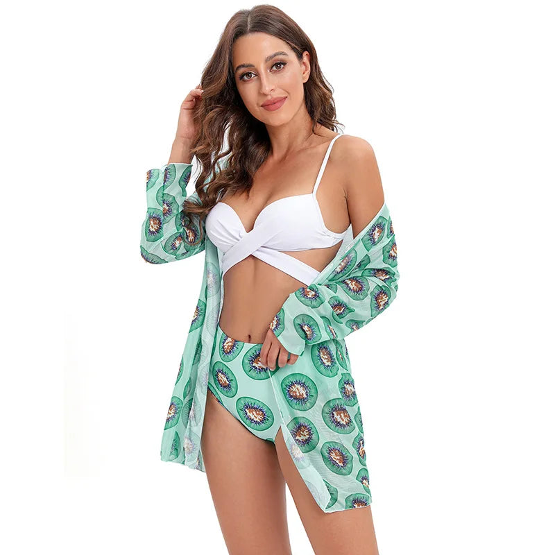 JSN5001 Manufacturer High Waist Floral Vneck Backless Summer Coverups Three Piece Swimwear Set Custom Women Bikini
