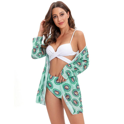 JSN5001 Manufacturer High Waist Floral Vneck Backless Summer Coverups Three Piece Swimwear Set Custom Women Bikini