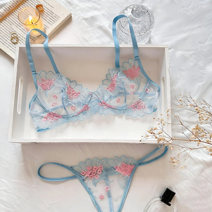 Hot Sale Women's Nightrobe Exotic Lace Bra Brief Set Bow Collar Sexy Floral Print Lingerie Sleeveless Plus for Summer