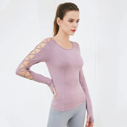 Women Tops Latest Design Long Hollow Sleeve Design Quickly Dry Slim Fit Fashion Sexy Outdoor Luxury Breathable Womens Shirts