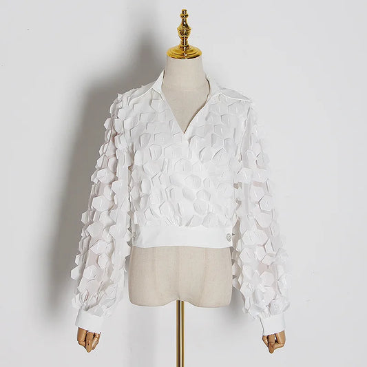 Womens Shirts Blouse Stand Collar Long Sleeve Hollow Out Patchwork Lace Tops Female Spring Elegant Fashion
