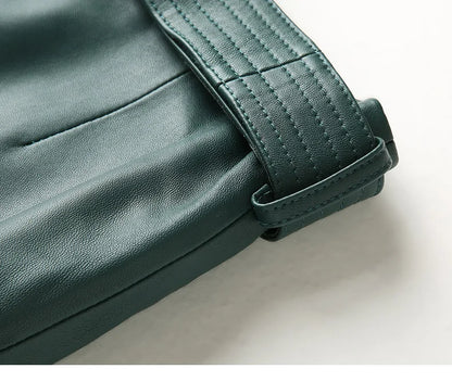 Women Lace-up Genuine Leather Skirt Female Winter Pure Sheep Skin Knee Length Saias With Belt Feminina Neat Stitches Wrap Jupe