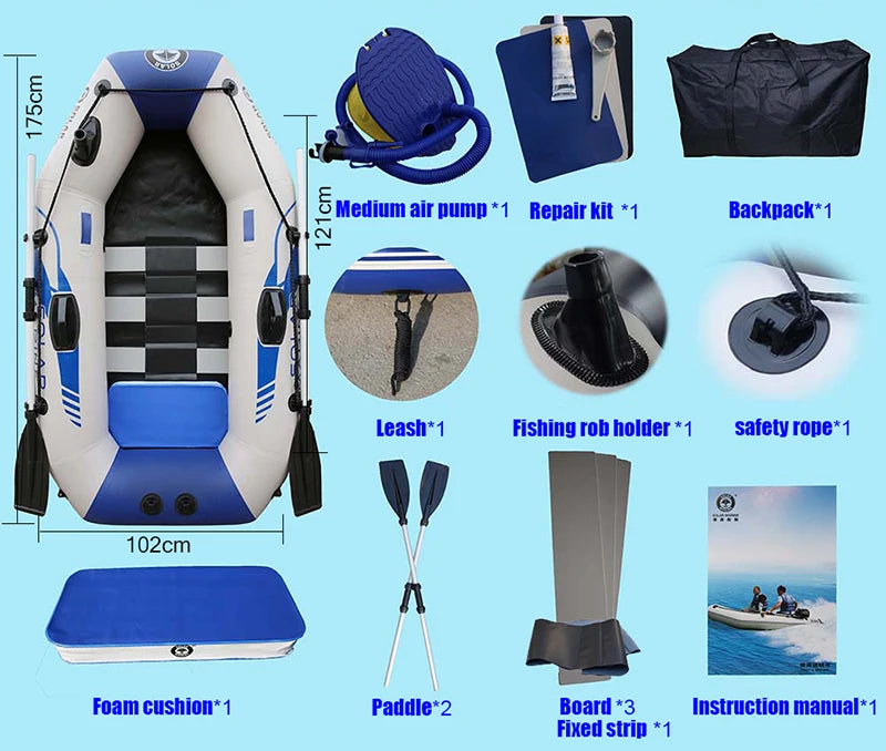 B175 1 Person 175cm Inflatable Rowing Boat Kayak Canoe Drifting Raft Dinghy Hovercraft Outdoor Fishing Diving Surfing Wood Floor