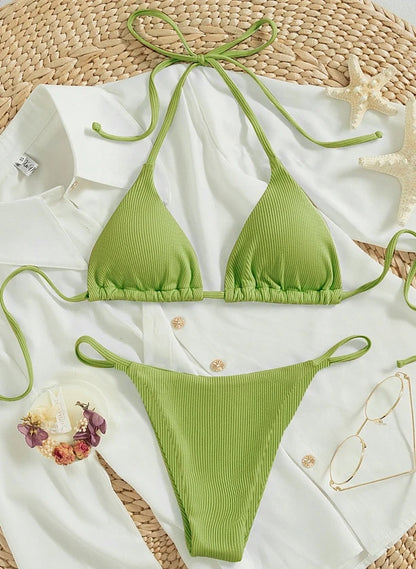 Factory Wholesale Women's Sexy Small Rib Bikini Set Two Piece Swimsuit with Printed Pattern Beach Wear