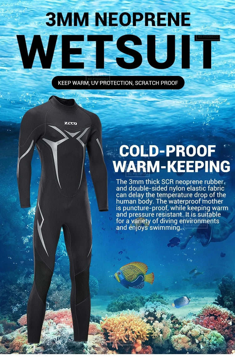Men Wetsuit 3mm Neoprene Surfing Scuba Diving Snorkeling Swimming Body Suit Wet Suit Surf Kitesurf  Clothes Equipment