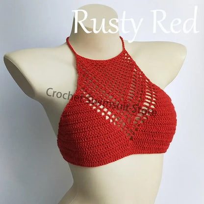 Women Sexy Bikini Tops High Neck Hollow Out Halter Swimwear Crochet Separate Swimsuit Bikini Bra Hot Sale
