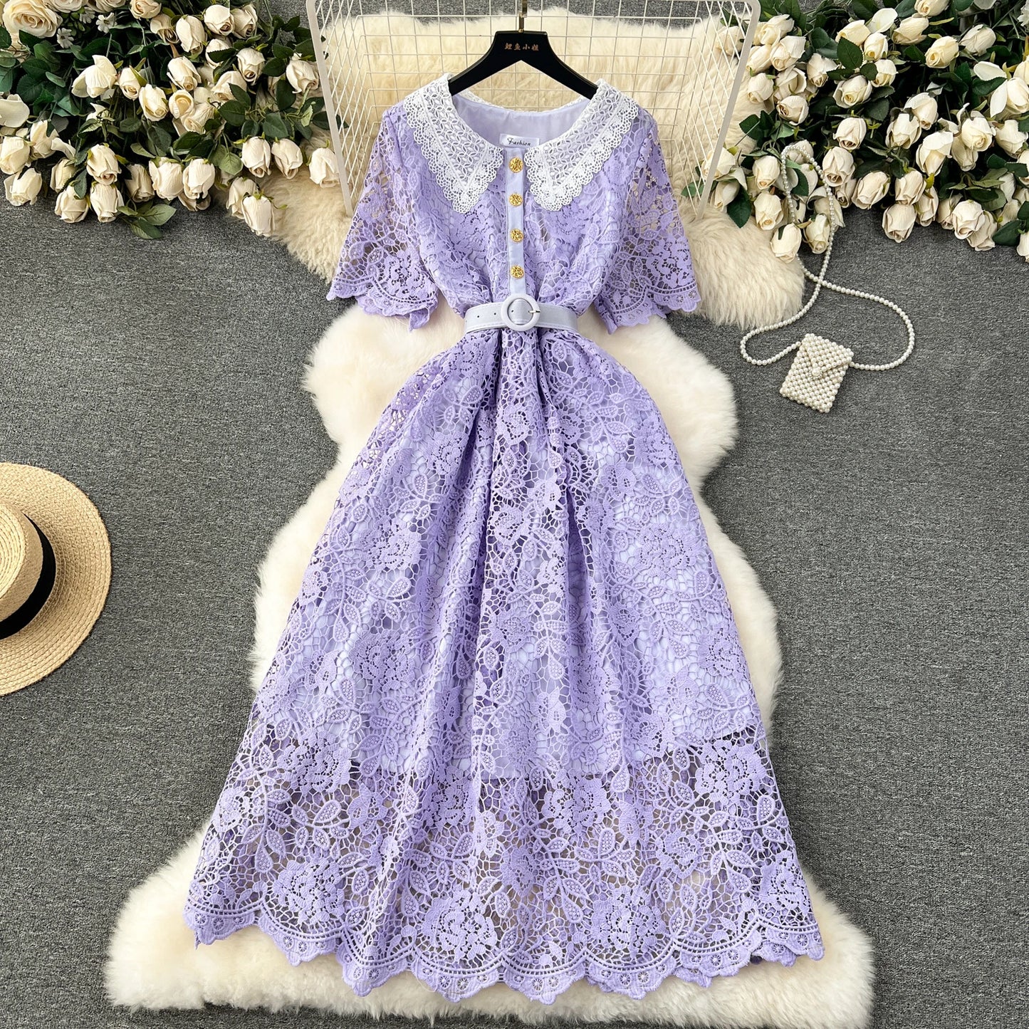 Summer French New Sweet Slim Fit Mid Length Women's Dress