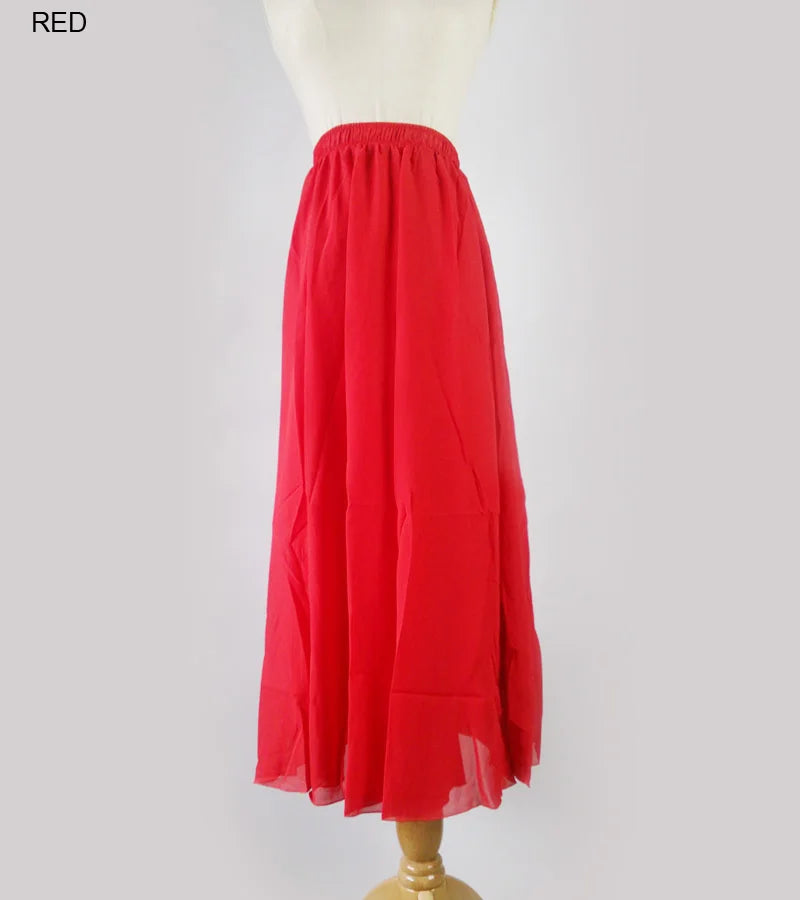 Women's Elegant High Waist Chiffon Skirt Elastic Waist Casual Long Maxi Skirts Saias 80/90/100cm 22 Color 2024 Summer Autumn New