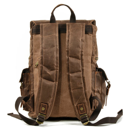 Large Capacity Vintage Rucksack Batik Canvas With Crazy Horse Leather Bag Men's Outdoor Travel Hiking Backpacks