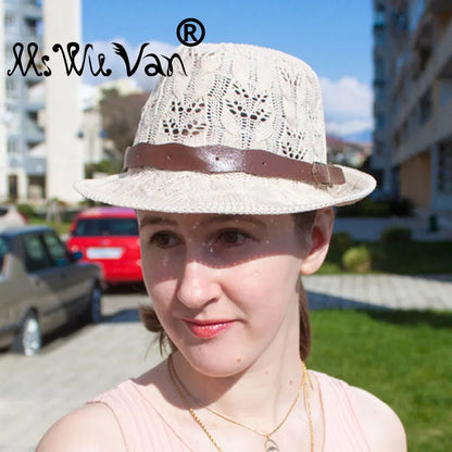 Hats for Women Female Hat Women's Girls Fedora Knitted Chapeu Feminino Autumn Summer Leather Buckle Sun Cap Fashion Jazz