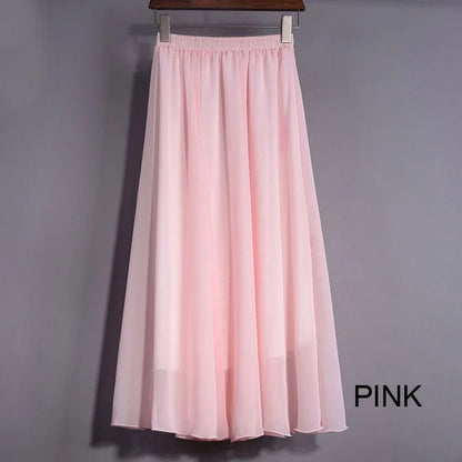 Women's Elegant High Waist Chiffon Skirt Elastic Waist Casual Long Maxi Skirts Saias 80/90/100cm 22 Color 2024 Summer Autumn New