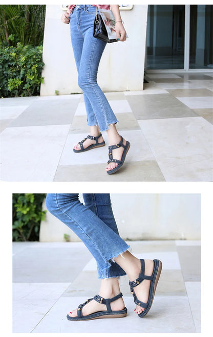 MVVJKE Women Sandals  New Flat Sandals Women Summer Bohemia Style Rhinestone Comfortable Beach Shoes Women Plus