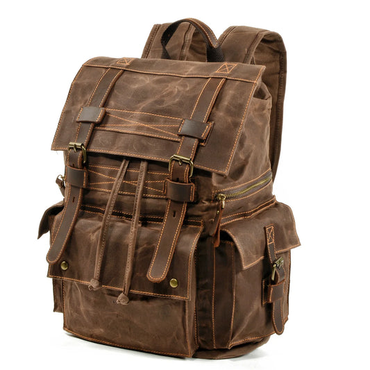 Large Capacity Vintage Rucksack Batik Canvas With Crazy Horse Leather Bag Men's Outdoor Travel Hiking Backpacks