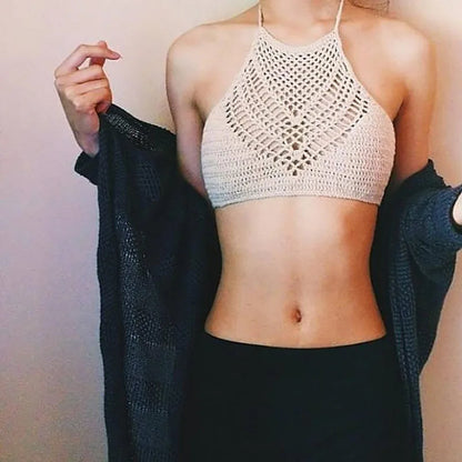 Women Sexy Bikini Tops High Neck Hollow Out Halter Swimwear Crochet Separate Swimsuit Bikini Bra Hot Sale