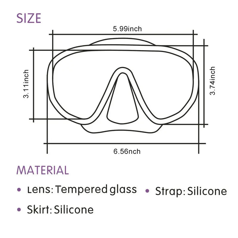 New Brand Professional Brand Diving Mask Seal Silicone Skirt Strap Snorkel Scuba Goggle With Great Vision Tempered Glass Adult