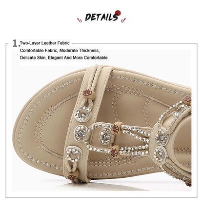 MVVJKE Women Sandals  New Flat Sandals Women Summer Bohemia Style Rhinestone Comfortable Beach Shoes Women Plus