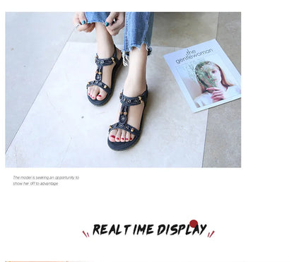 MVVJKE Women Sandals  New Flat Sandals Women Summer Bohemia Style Rhinestone Comfortable Beach Shoes Women Plus