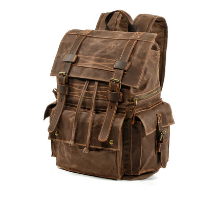Large Capacity Vintage Rucksack Batik Canvas With Crazy Horse Leather Bag Men's Outdoor Travel Hiking Backpacks