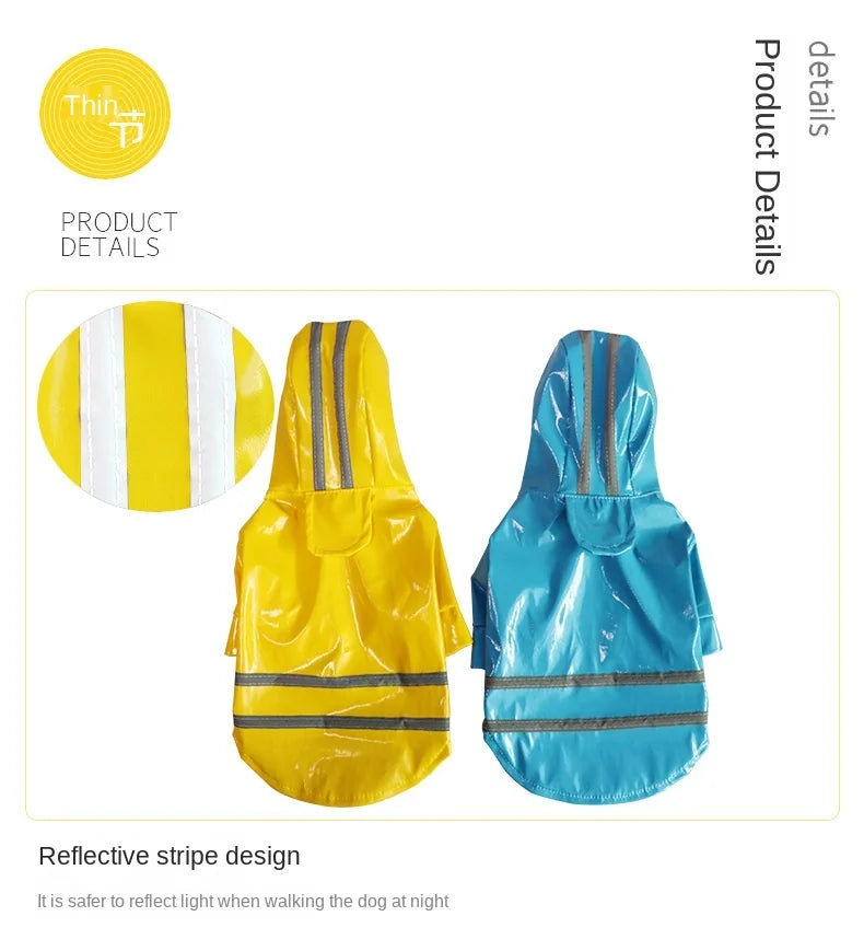 Dog Clothes, Waterproof Jackets, Hooded Raincoats with Reflective Strip, Outdoor Breathable Clothes for Puppies